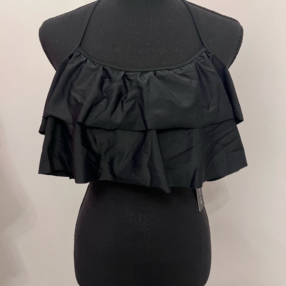 Elegant Black Ruffle Swim Tank Top